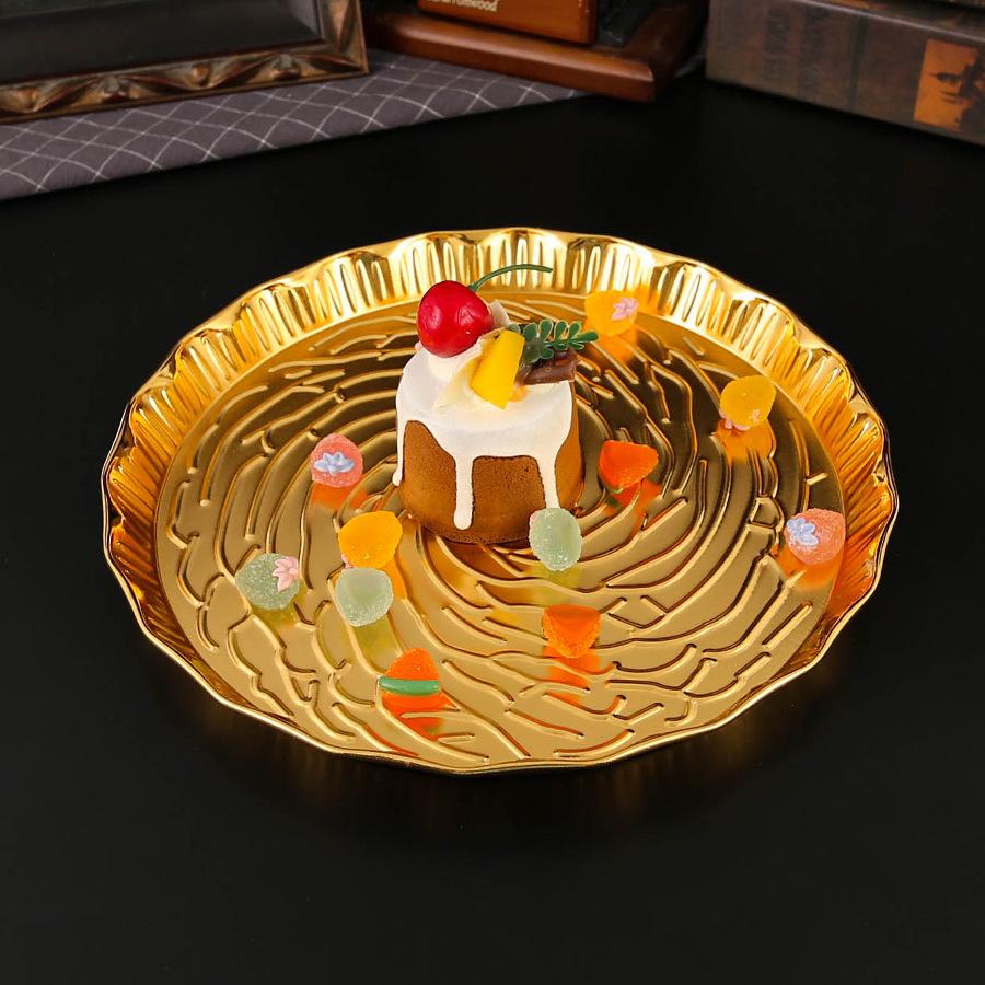 Metal gold saucer household tea tray light luxury European tray living room handicrafts gifts creative ornament fruit plate