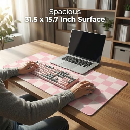 31.5x15.7 Inches Non-slip Waterproof Office Gaming Desk Mat Pink