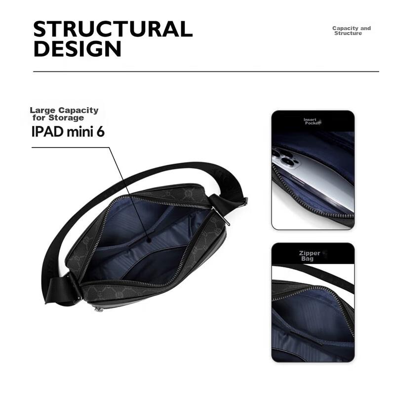GOLF Shoulder Bag, Crossbody Bag with Multiple Compartments, Water-Resistant, Business and Commuter Bag for Phone And IPad, Black, 255*70*180mm