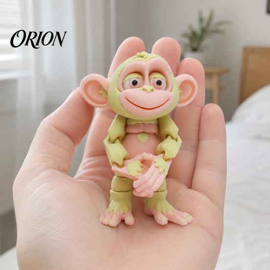 Portable Healing Animal Charm 3D Printed Articulated Monkey Figurine, Multi-Color Cartoon Model with Cute Mini Statue Movable Joints, Stress