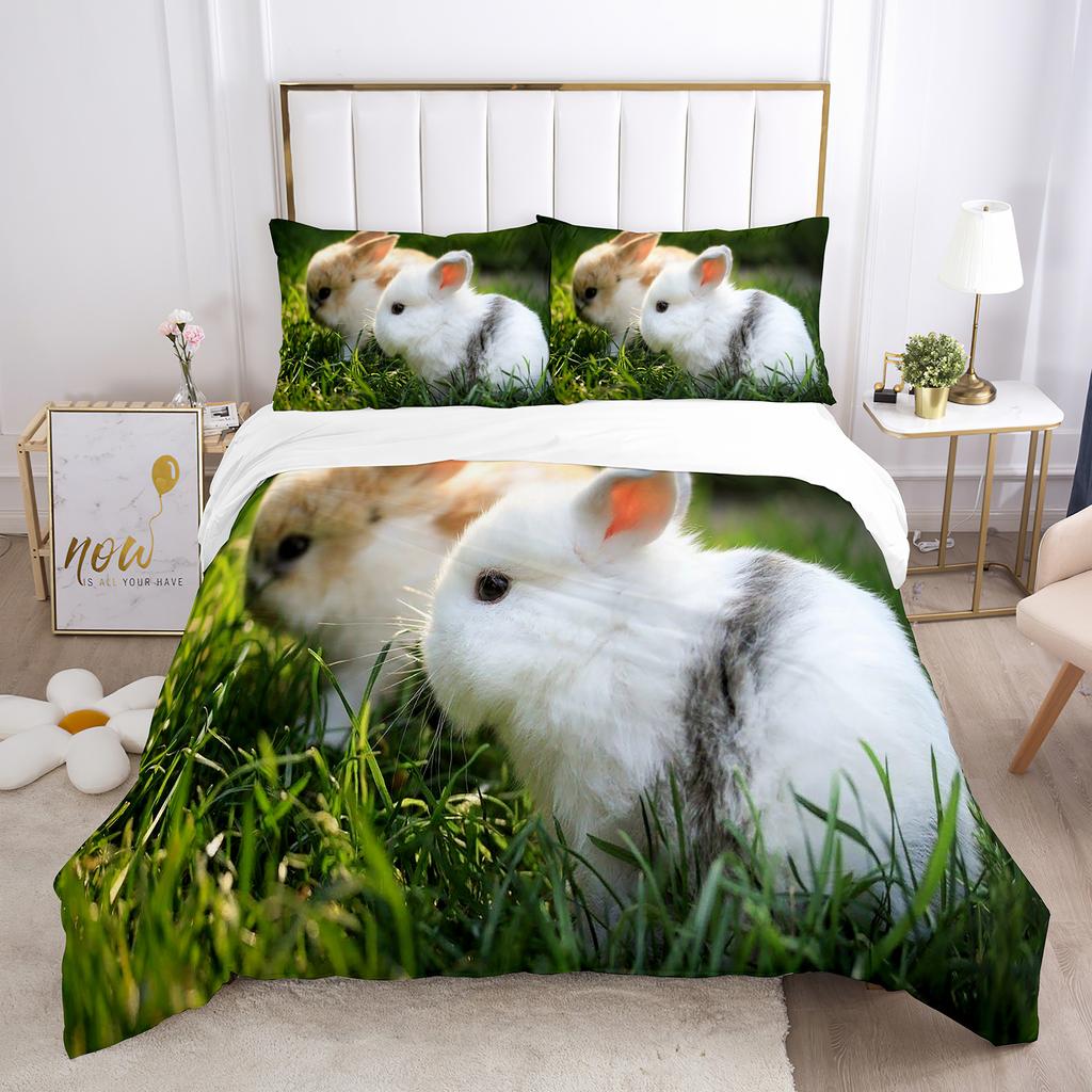 Rabbit Comforter Duvet Cover Set Lovely Little Rabbit Decor Bedding Set For Kid Girl Polyester Animal Theme King Comforter Cover