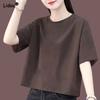 Simplicity Thin Summer Loose Solid Color T-Shirts Round Neck Pure Cotton Women's Clothing Casual Straight Pullovers Comfortable