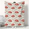 Whimsical Red Mushroom and Leaves Print Blanket Soft Cozy All Season Couch Sofa Bed Throw Office Camping Home Decor