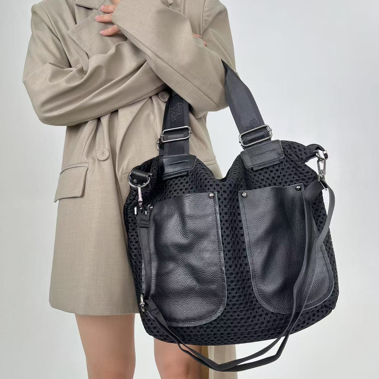 Женская сумка через плечо Spice Girl Большой вместимости Винтажная Уличная Пэчворк Сумка-мессенджер чёрный