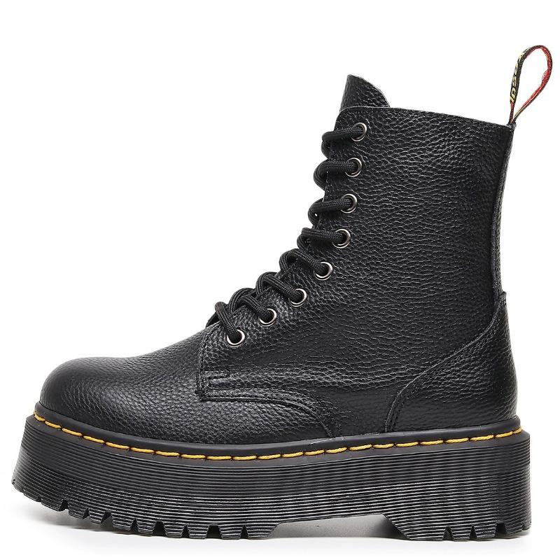 Oberste Schicht dicksohlige Loch Martin Stiefel Damen Seitenreißverschluss Lychee Muster Kurzstiefel Leder Muffinsohle Werkzeug