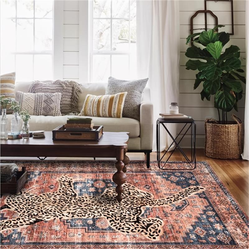 Persian Leopard Rug Machine Washable, Non-Slip, Living Room Decor for Holidays Like Halloween, Christmas, Easter, Thanksgiving