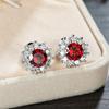 Cute Female Small Red Round Earrings Crystal Stone Fashion Silver Color Wedding  Double Stud Earrings For Women