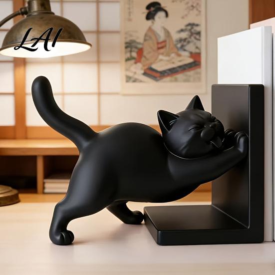 Sturdy Non Slip Book Supports for Kids 3D Printed Cat Bookend Bookshelves Decorative Ends Office Desk Home Library & Study Room Modern Minimalist