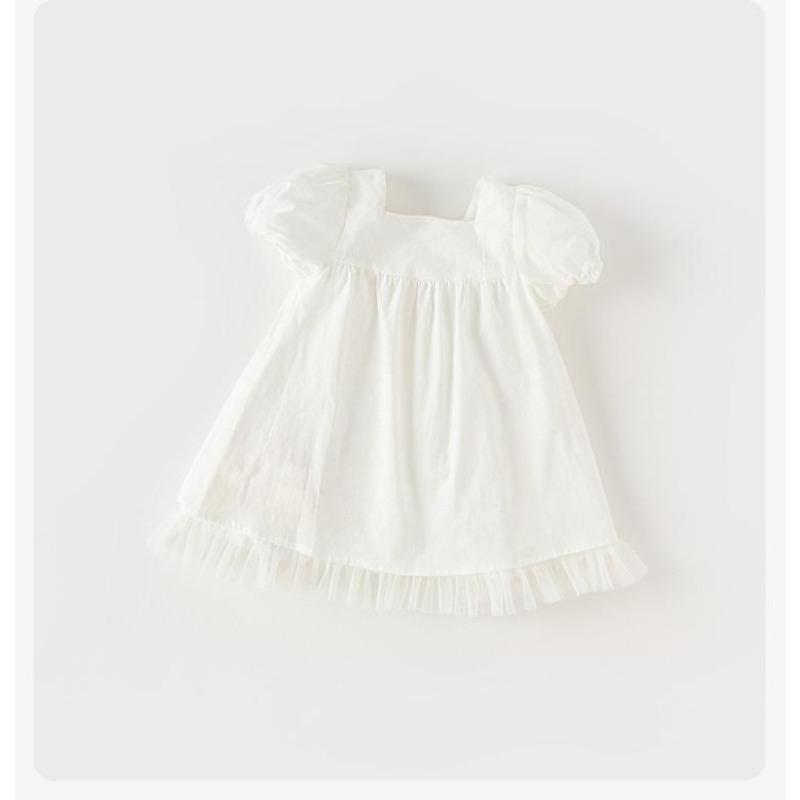 David Bella Girls' Dress Summer Dress Children's White Yarn Dress Princess Dress Baby Dress