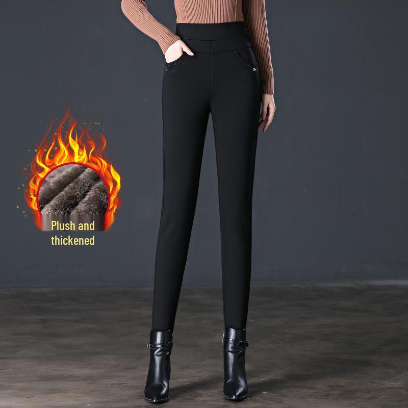 

9292 Winter Thick Lined Elastic High Waist Straight Leg Jeans for Middle-aged Women 34