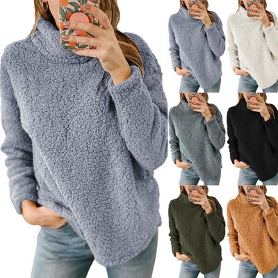 Damska bluza z kapturem, gładka, pluszowa, z wysokim kołnierzem, casualowa, modna