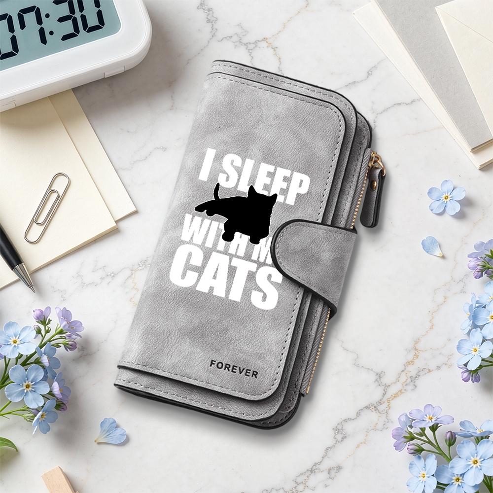 Cute Cat Print Wallet Stylish Casual Large Capacity Long Purse for Daily Use