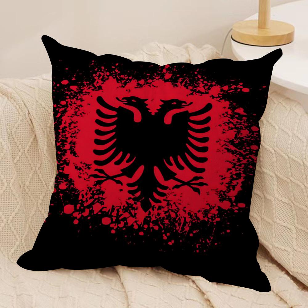 AAlbaniaS Flag Cushion Cover Short plush Doublesided Print Square Throw Pillow Covers Sofa Home Cushion Decor