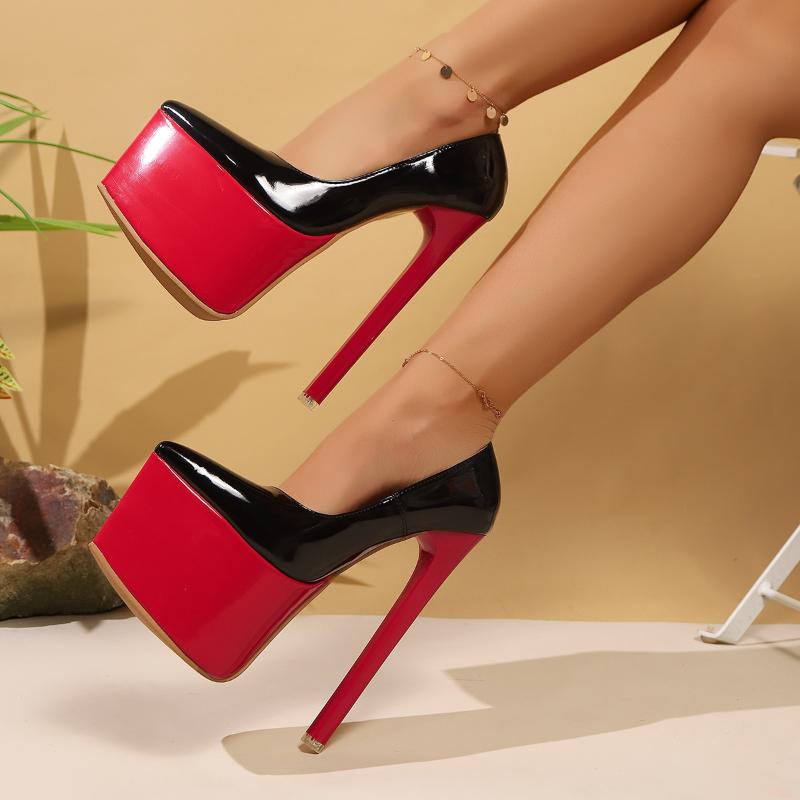 Fashion New Style Red Platform Heels Sexy Pointed Toe Red Sole 16.5cm High Heels Wedding Shoes Naked Black Red Soled Heels Zapatos Mujer
