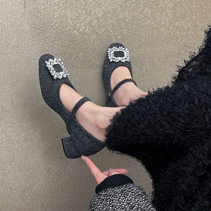 Casual single shoes sweet and elegant foot cover solid color heels bag head non-slip fashion thick heel