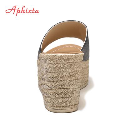 Aphixta Sommer Damen Schuhe Plateau Keilabsatz Pantoletten Strand High Heels Damen Hausschuhe Damen Schuhe Kork Gold Absatz Flip Flop Sandalen
