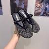 Inner heightening rhinestone golden fishing net bag head half slippers women's 2025 summer new thick-bottomed Mary Jane French sandals