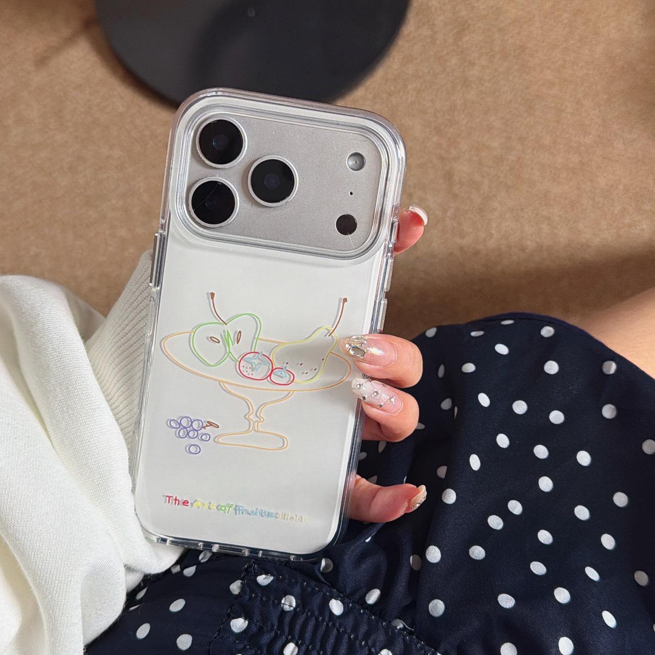 

Artistic Hand-Drawn Lines Fruit Plate, Compatible with Apple 17 Pro Max, 16 Pro & Korean 15/14 Phone Cases iPhone 14