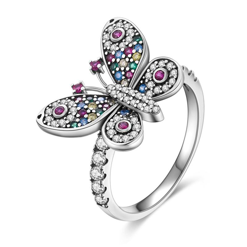 Original CopperSparkling Butterfly Ring with Zirconia For Women Girls Jewelry Birthday Anniversary Gifts
