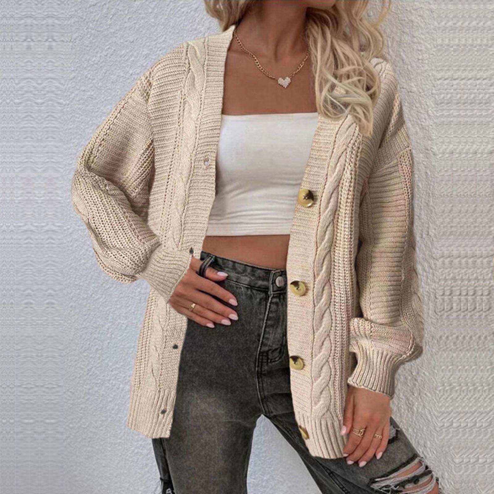 

Женский повседневный вязаный свободный массивный свитер с открытым передом, кардиган, пальто с длинными рукавами, верхняя одежда L хаки