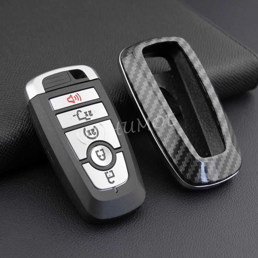 Carbon Fiber Car Smart Key Fob Chain Cover Case for Ford Bronco Ranger Fusion F150 Explorer Kuga Edge Ecosport Lincoln Nautilus