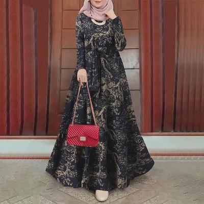 Muslim Long Printed Cotton & Linen Dress 2022