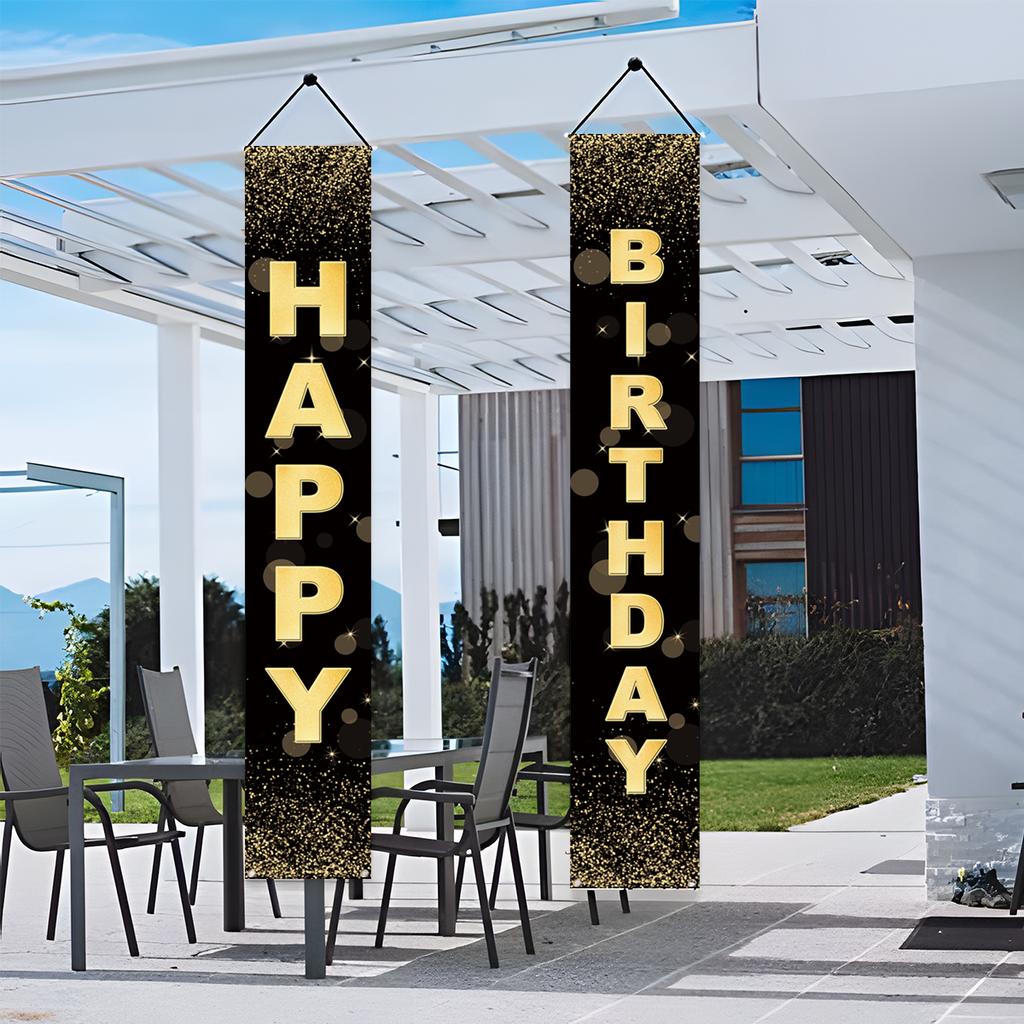 Black Gold Door Curtain Hanging Banner Happy Birthday Party Decor Adult 30th 40th 50th Birthday Party Anniversary Supplies