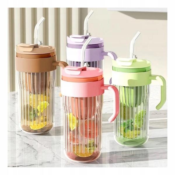 Ecarla Kubek Z Ryflowanego Szkła Z Sitkiem I Słomką 550Ml Brąz Cup12Br