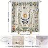Celestial Botanical Curtain - Sun, Moon, Butterfly, Floral, Polyester, 12 Hooks, 70.8In, Vintage Bath