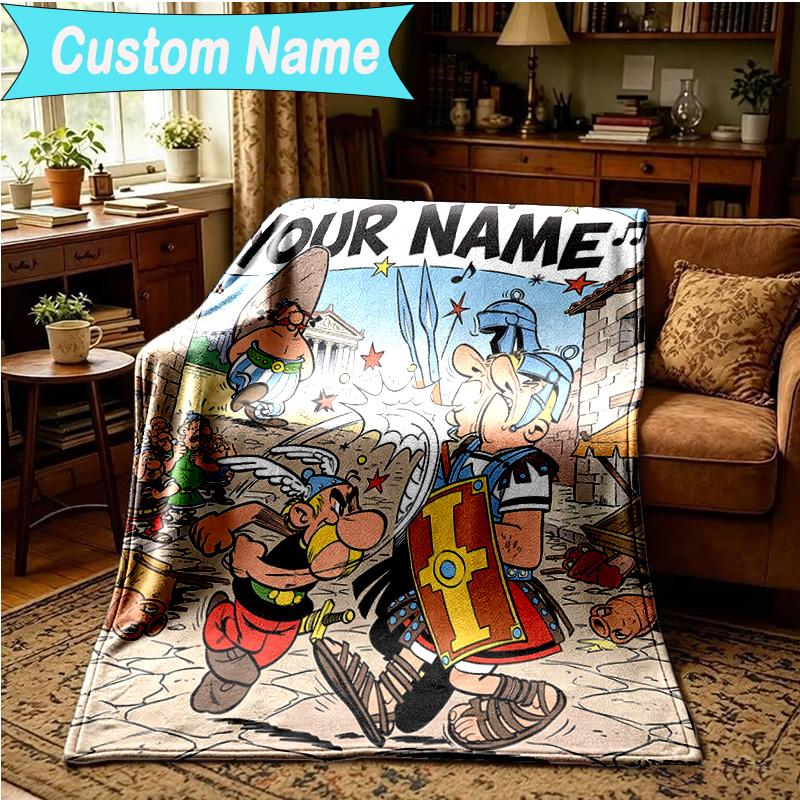 1PC Custom Name Blanket Asterix Friends Flannel blankets Patterns Throw Blanket All-Season Soft Gift for Couch, Bed, Camping, Birthday gifts