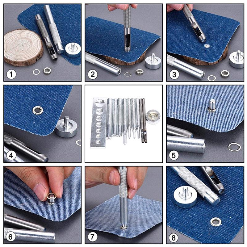 Set 11 buc/set Instrument Piele DIY Matriță Pumn Găură Snap Rivet Buton Setter Kit Bază