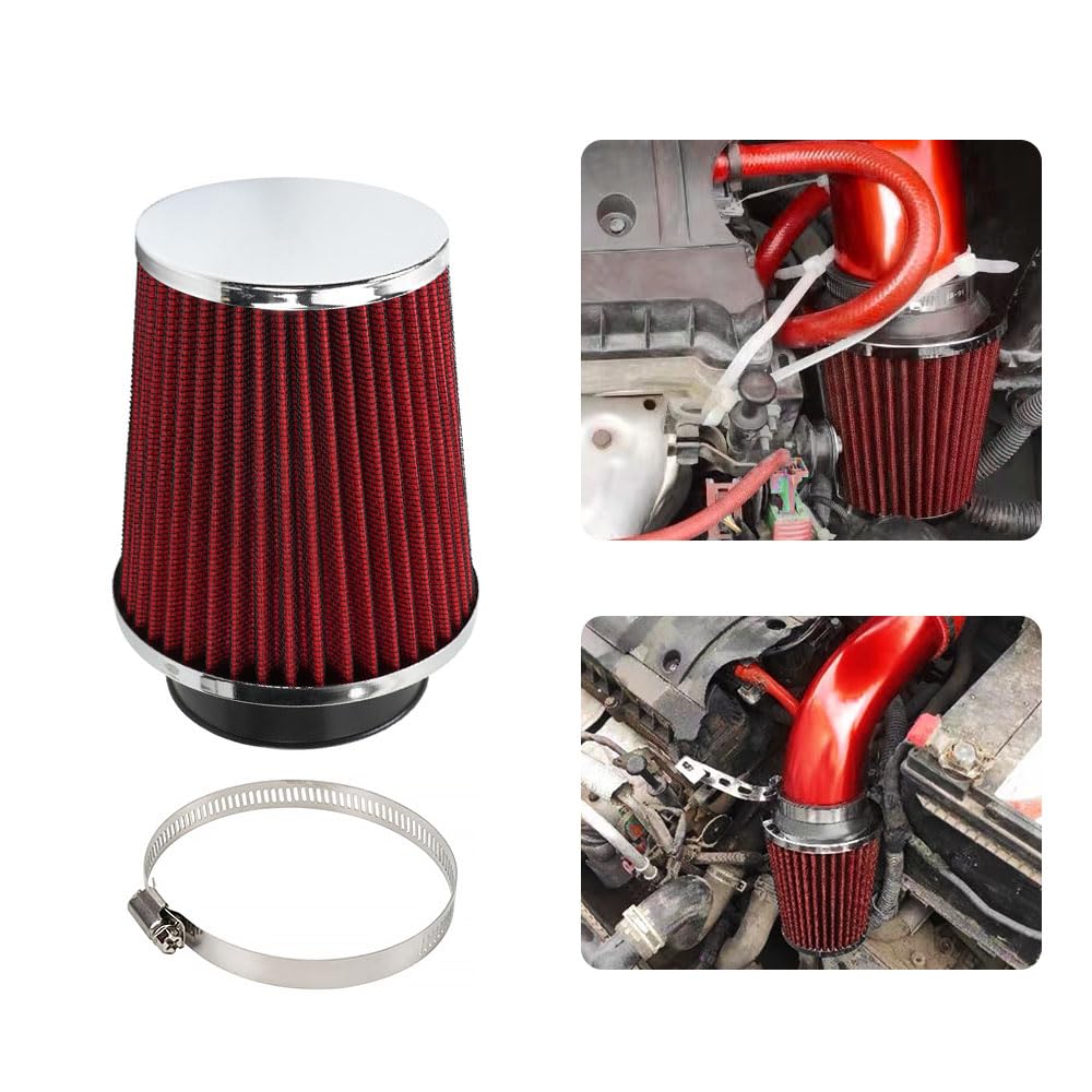 MUTEKI Car Air Filter Universal 76mm Air Filter Mushroom Type Air Intake Filter Adjustable Replacement Filter (Red)
