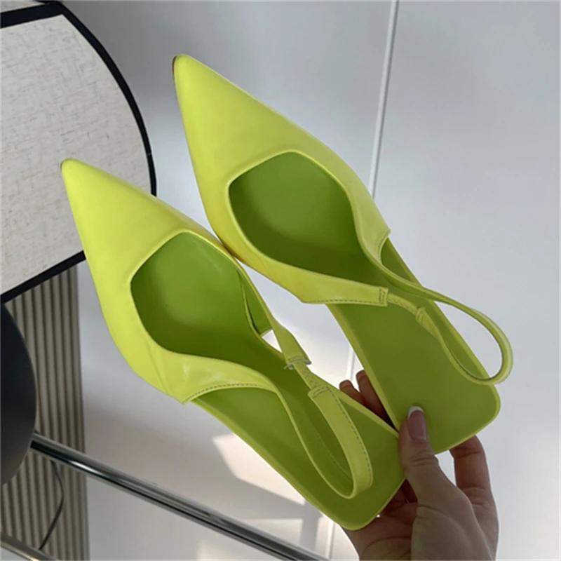 Fashion Eilyken Elegant Pointed Toe Women Pumps Slingbacks Stripper Sandals Prom Mule Shoes Fluorescent Color Large Size 43