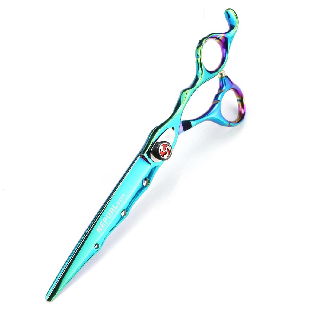 7.0-inch Green Nape Son Blade Hairdressing Scissors with Serrated Thinning Blade and Holes