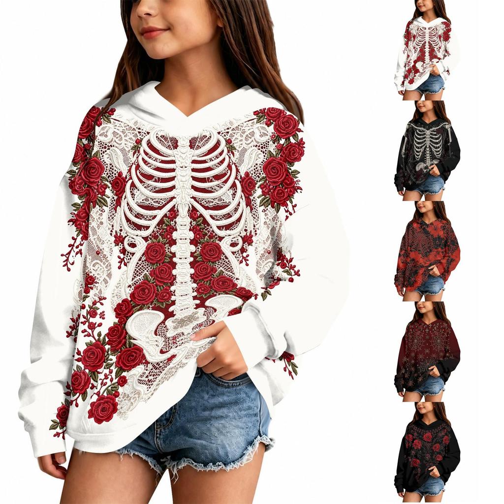 Halloween Kapuzenpullover mit Aufdruck für Kinder - Lässiges Langarm-Pullover-Sweatshirt für Jungen und Mädchen