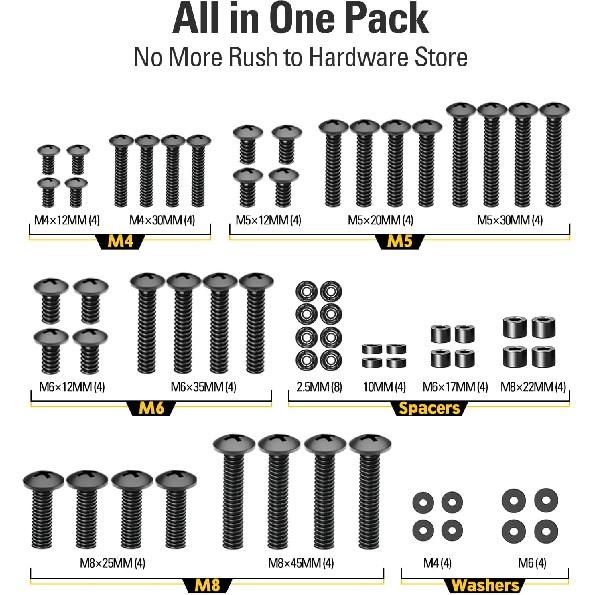 Mounting Dream TV Mounting Hardware TV Mount Screws Kit Comes with M4, M5, M6, M8 Screws, Includes Spacers and Washers, Fits Any TVs Up To 82 Inch,