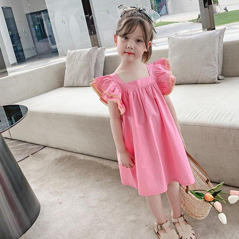 

Літня дитяча повсякденна сукня для маленьких дівчаток, пляжні сукні з пуховими рукавами та пелюстками, дитячі прямі сукні для вечірок 2-7 років 13