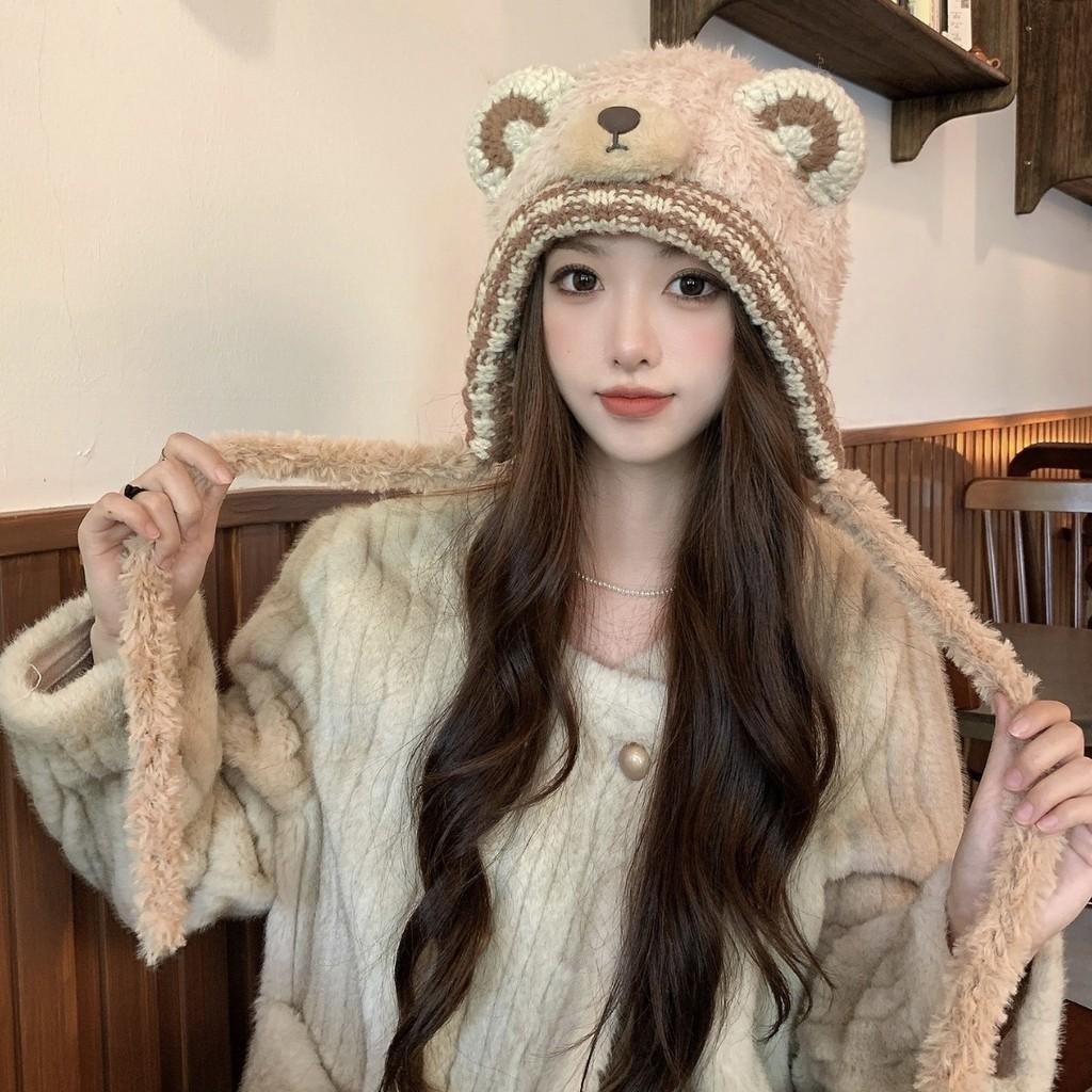Knitted Bear Earmuff Hat For Women With Warmth And Windproof Features For Autumn And Winter