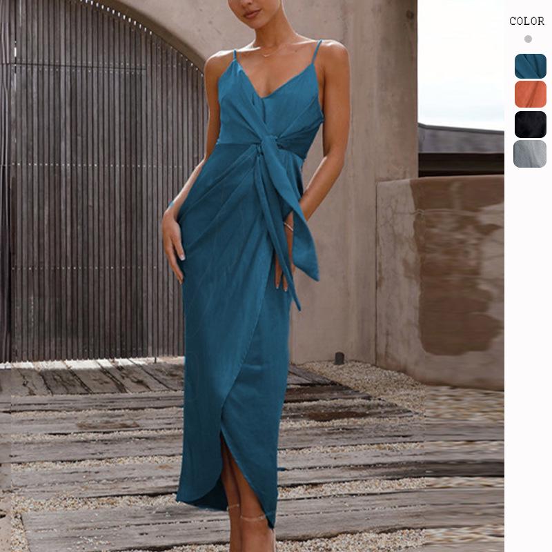 2024 Spring/Summer European and American Women's Solid Color Sling French High-End Dress