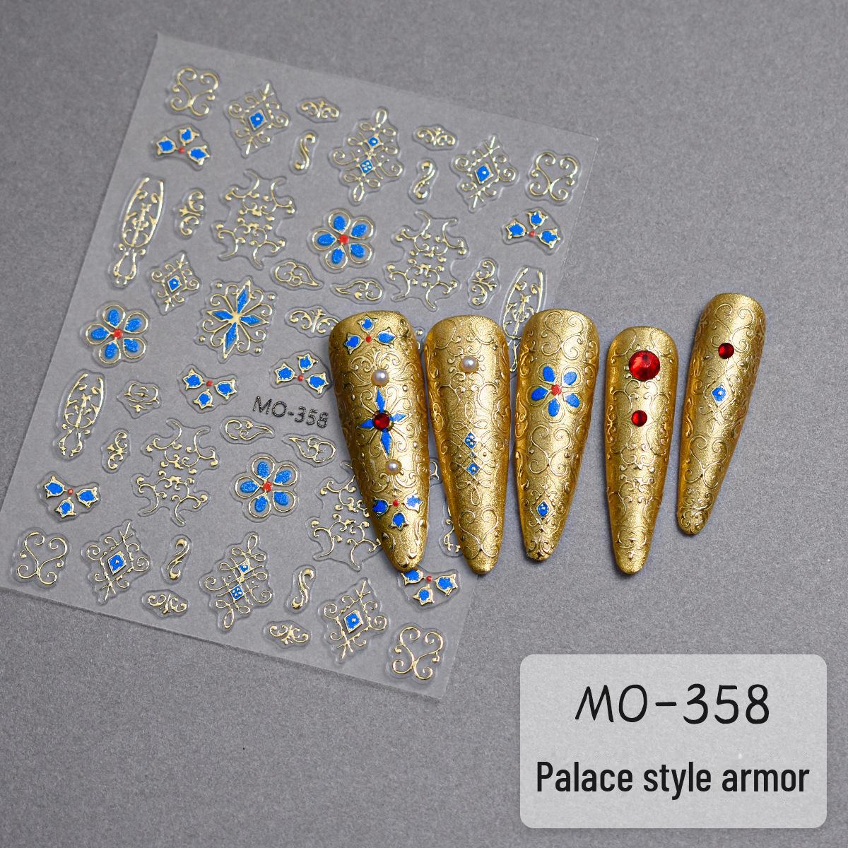 

Рельефные синие позолоченные цветочные 3D ретро-наклейки для ногтей