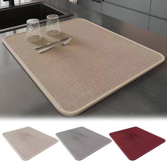 Absorbent Drain Mat for Kitchen Countertop Anti-Slip Dish Drying Pad Oil Resistant Quick Dry Non-Slip Placemat for Utensils Plates