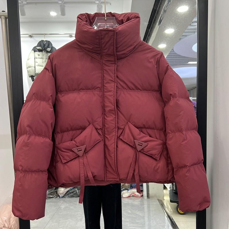 Womens Short Puffer Jacket With Stand Collar Warm Duck Down Coat Casual Winter Outerwear