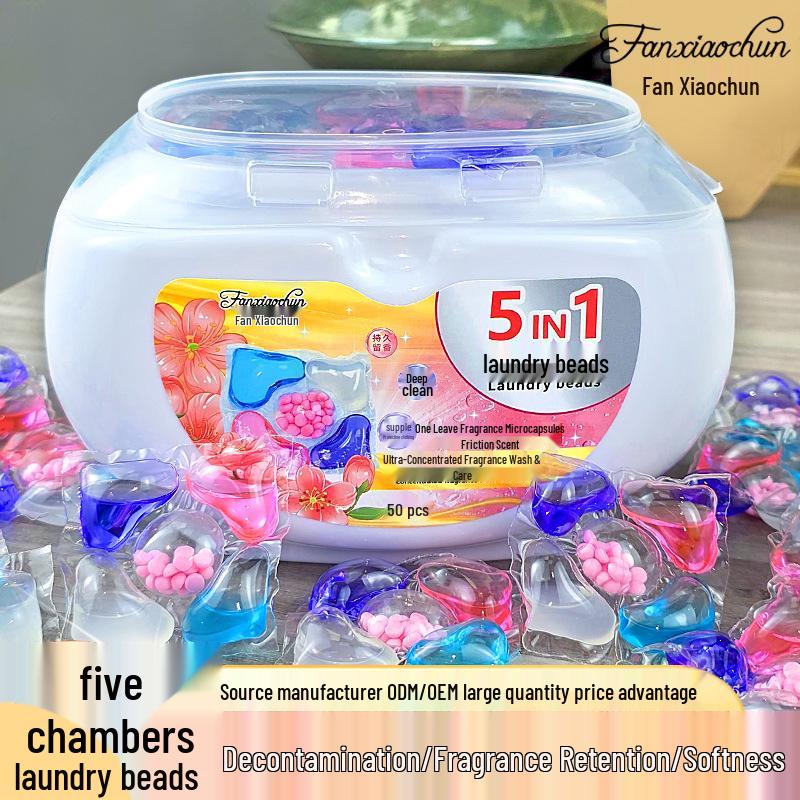 Confezione da 50 Pods per Bucato a Cinque Scomparti: Profumo a Lunga Durata, Ammorbidente, Rimozione Macchie, Perle Bucato 5-in-1