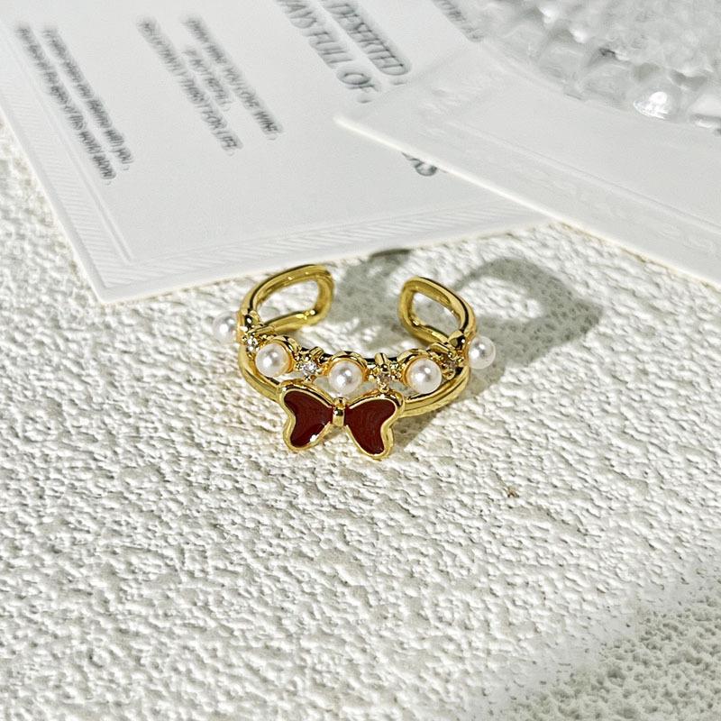 

2026 Gentle Bow Love Ankara Red Ring Women s Ins Cold Wind Advanced Sense Light Luxury Index Finger Ring Resizable