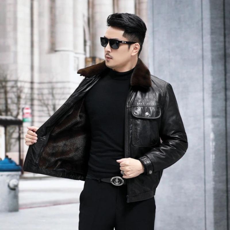 

Зимняя куртка из натуральной кожи нового фасона для мужчин, короткая утолщенная куртка из телячьей кожи первого слоя, отворот, съемный верх с желчным пузырем 4XL