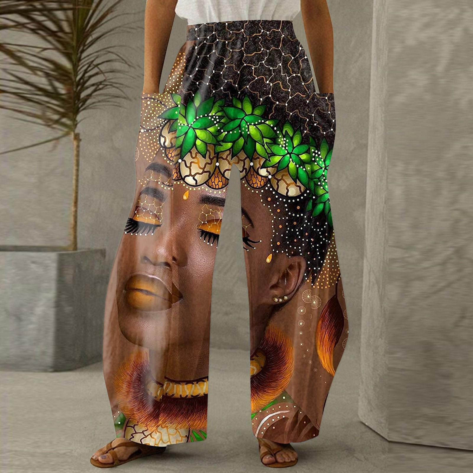 

Женские брюки с принтом, повседневные прямые свободные брюки большого размера, классические модные брюки Dashiki M коричневый