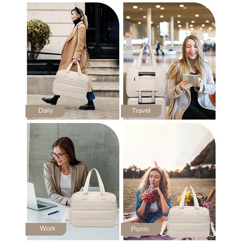 Lunch Tote Bag Laptop Bag With Insulation Lunch Compartment Fluffy Quilted Travel Duffel Bag