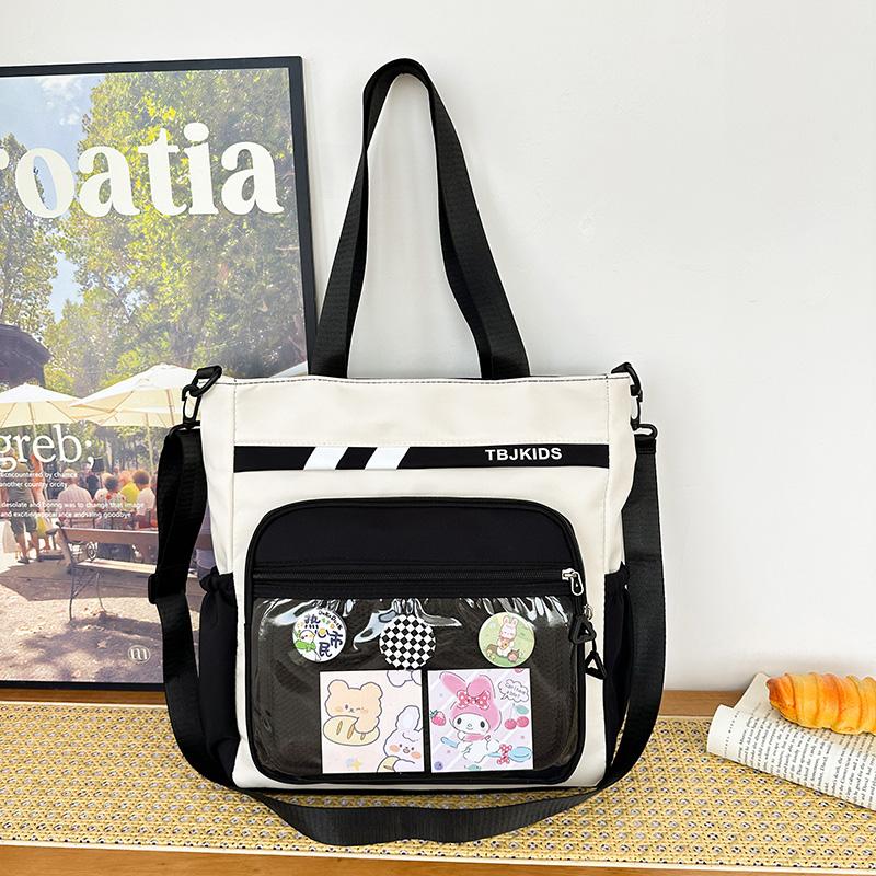 Student Messenger Bag Color Block Shoulder Bag Transparent Tote Bag