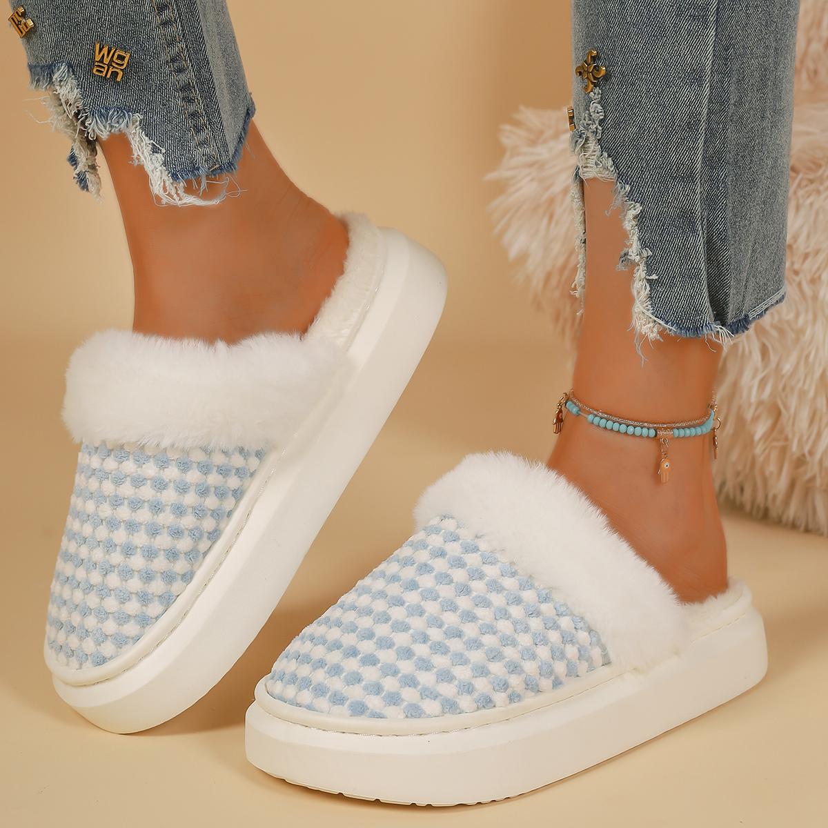 

Модные женские хлопковые тапочки 2024 Новые зимние повседневные платформы Домашняя теплая обувь Балетки Хлопковые ботинки Короткие плюшевые шлепанцы Женские милые тапочки 42-43 светло-синий