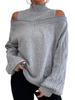 2023 Autumn/Winter Off-Shoulder Semi-High Neck Loose Oversized Knit Sweater for Women